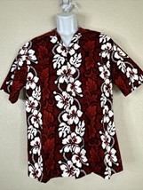 KY&#39;s Red Floral Button Up Hawaiian Shirt Short Sleeve Mens L Vintage - £13.38 GBP