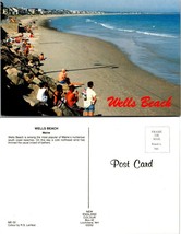 Maine Wells Beach Houses Sand People Sitting on the Rocks Vintage Postcard - £7.37 GBP