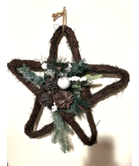 Holiday Twig Star wall Wreath with greens -18 inch - $38.00