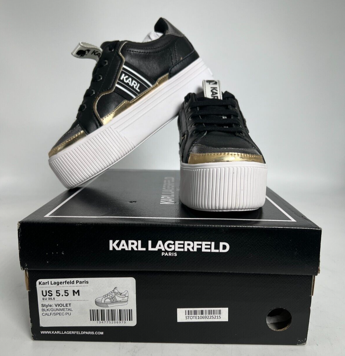 NWB Karl Lagerfeld Paris Violet Men&#39;s Platform Sneakers Black/Gunmetal -... - $47.52