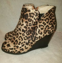 Women&#39;s Size 8 Leopard Print Short Plush Flocking Wedge Ankle Boots - £35.71 GBP