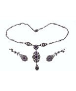 c1900 Austrian Silver/Amethyst/pear/necklace and screw back earring set - $895.95