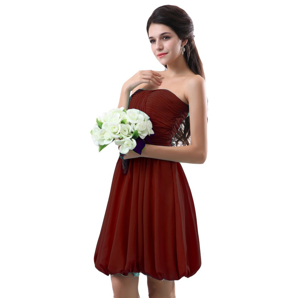 Kivary Women's Short Pleated Beach Bridesmaid Dresses Knee Length Burgundy US 12