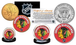 CHICAGO BLACKHAWKS 2-Coin Set JFK Half Dollar &amp; Gold State Quarter NHL L... - £8.25 GBP