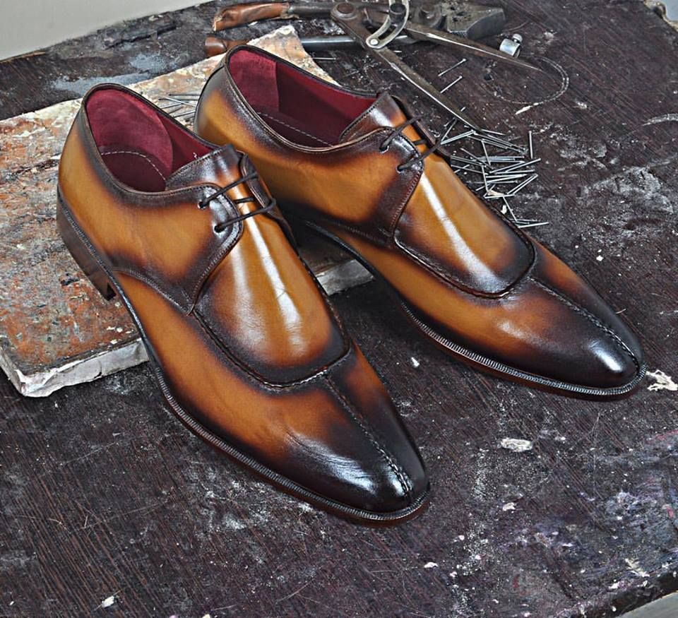 Men Two Tone Black Burnished Split Toe Tan Derby Genuine Leather Shoes US 7-16