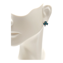 Turquoise Chip 3-Leaf Clover Shamrock Stud Earrings Silver Tone Vintage - £13.79 GBP