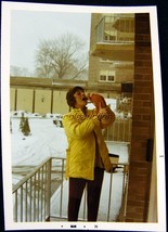 1971 Photo Snapshot  Pretty Girl Enjoying Her Wineskin on Snowy Day - £1.97 GBP