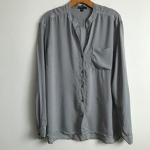 James Perse Shirt Womens L Gray Chambray Collarless Long Sleeve Button P... - $22.98