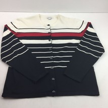 Dressbarn Womens Sweater Cardigan Striped Buttons Red White Black Size Medium - £16.23 GBP