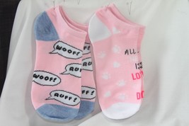 Ladies 2 pr. Low-Cut Socks (new) LOVE &amp; A DOG - PINK &amp; GRAY - £7.34 GBP