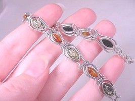 (pb6) AMBER Orange Green Poland 925 Sterling SILVER tennis link 7&quot; long BRACELET - £70.37 GBP