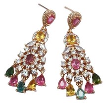 GEMS Fashion Jewelry Earrings for Women 100% 925 Sterling Silver Tourmaline Eard - £75.84 GBP