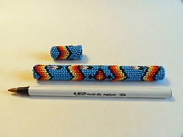 Unique One-of-a-Kind Handmade Geometric-Design Seed Bead Pen Holder/Cove... - £35.97 GBP