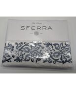 Sferra Saxon White Queen Flat Sheet Indigo Embroidery Cotton Percale Ita... - $175.00