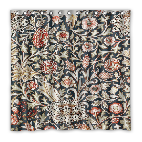 Trent Blue Yellow and Red William Morris Waterproof Polyester Shower Cur... - $33.00+