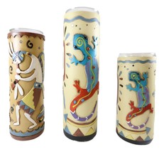 Southwestern Colorful Kokopelli God And Lizards Votive Candle Holders Set Of 3 - £32.16 GBP