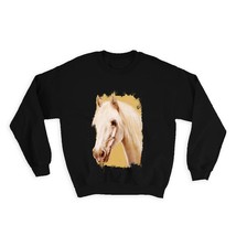 White Horse Face : Gift Sweatshirt Classic Drawing Art Artistic Paint Farm Anima - £23.14 GBP