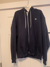 Men&#39;s Champion ECO Zip Front Cotton Hoodie Sweatshirt Navy Size XL NEW - £16.52 GBP