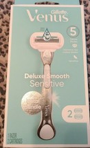 Gillette Venus Deluxe Smooth Sensitive Metal Handle 5 Blade/2 Cartridge ... - £9.99 GBP