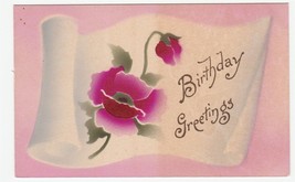 Vintage Postcard Birthday Pink Flowers Against Pink Background Hand Colored - £5.47 GBP