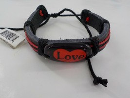 Best Friend Tribal Bracelet Black Leather Cuff Red Heart Love Adjustable Thread - £6.28 GBP