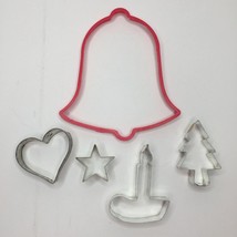 Vintage Christmas Theme Set 5 Metal Cookie Cutters Bell Candle Heart Tree Star - £15.97 GBP