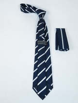 Men's Woven Tie Hankie Set J.Valintin Private Collection R82 Navy White Stripe image 3