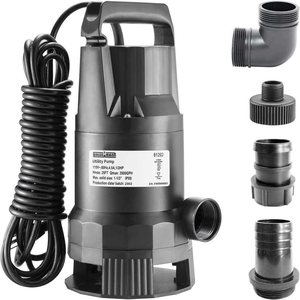  Submersible Thermoplastic Utility Pump with 10 FT Power Cord,Electric P... - $68.38
