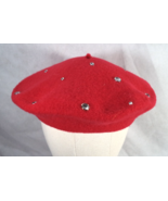 Preston and York Red Beret Hat Wool Felt Rhinestones One Size Fits Most - $16.78