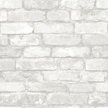 Nuwallpaper Nu3010 Grey And White Brick Peel &amp; Stick Wallpaper, Multicolor - £50.92 GBP