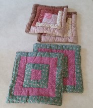 Handmade Quilted Potholders Brown Green Square Padded Kitchen Cooking Lot of 4 - £13.17 GBP