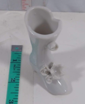 tall white boot with flowers GLASS CERAMIC PORCELAIN MINIATURE SHOES VIN... - $5.94