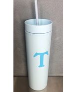 Modern Expressions BLUE Tumbler With Straw- letter T - $12.28 CAD