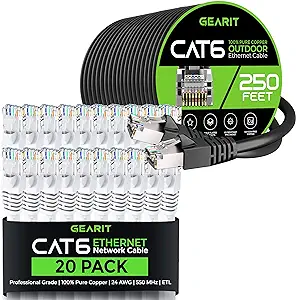 GearIT 20Pack 3ft Cat6 Ethernet Cable &amp; 250ft Cat6 Cable - $211.99