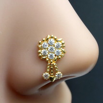 Indian Ethnic White Dangle Gold Plated Nose Stud CZ Push Pin - £11.36 GBP