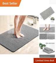 24x16 Non-Slip Bath Mat in Grey - Soft PVC with Perfect Drainage &amp; Exfol... - $23.71