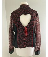 Western BANJO Shirt Crop Heart Cutout Lace Sleeve Back Lace Up 1X vintag... - $1,411.25 MXN