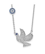 Sterling Silver Rhodium-Plated Blue and Clear CZ Dove 16-18 inch Necklace - $99.94