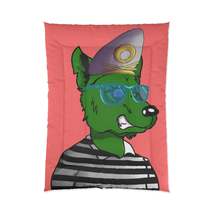 Cyborg Wolf Green Fur Striped Shirt Gold Sailor Hat Blue Glasses Comforter - £105.32 GBP+