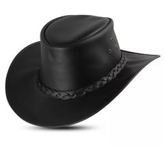 Western REAL Leather Cowboy hat - Men and Women Cowboy Hat Vintage Style Braided - £22.17 GBP