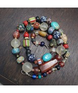 Collection of Vintage crystal, Agate, Chevron and glass old beads Necklace - £60.70 GBP