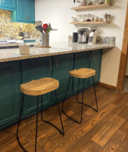 New Industrial Rustic Vintage Wooden 2pcs Bar Stools Counter Barstool Stool Wood - £125.02 GBP