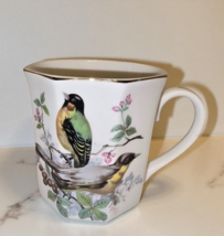 Vintage Octagon Porcelain Mug Birds Blossoms Art 3.5” Coffee Cup Made in... - $7.92