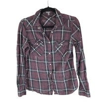 Charlotte Russe Womens Flannel Shirt Cotton Pockets Plaid Flannel Shirt Burgundy - £4.67 GBP