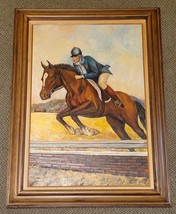 Vintage Horse &amp; Jockey Painting 1976 &quot;The Horse Show&quot; Doris Balsam 24x36 Framed - £188.36 GBP