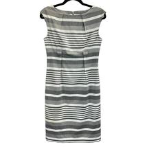 Calvin Klein Striped Dress Gray White Size 4 Cap Sleeve Straight Pencil ... - $28.41