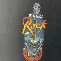 Bikers Rock T-Shirt Black Short Sleeve Large Guitar Bike Two Sided Gildan - $9.46