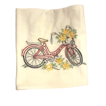 Dishtowel Dishtowels Red Bicycle Flowers 100% Cotton Embroidered 32&quot; x 36&quot; NEW - £11.72 GBP