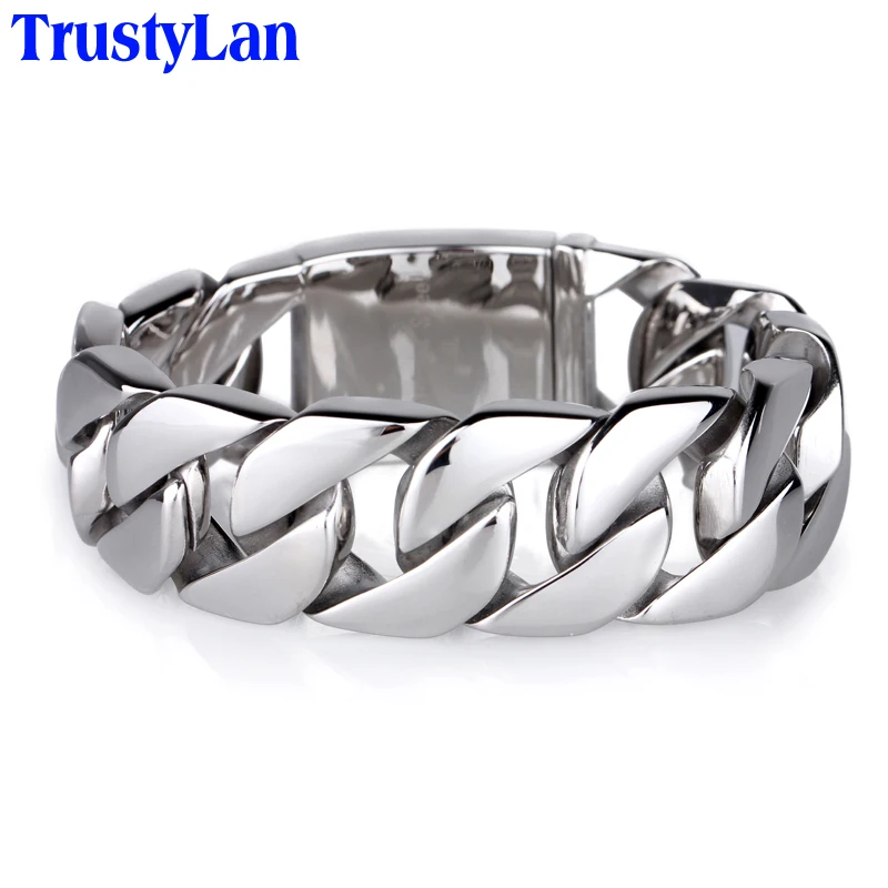 Shiny Glossy 316L Stainless Steel Mens Bracelets 20MM Wide Curb Cuban Link Chain - £31.68 GBP