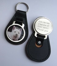 Genuine Leather Personalised Engraved Key Ring With Westie West Higland Terrier - £15.64 GBP